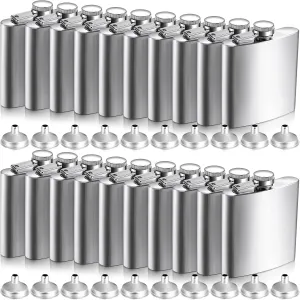 20 Pcs Stainless Steel Hip Flask With Funnels - Silver Leak Proof Drinking Flask for Men - Metal Liquor Flask for Wedding Party Gift