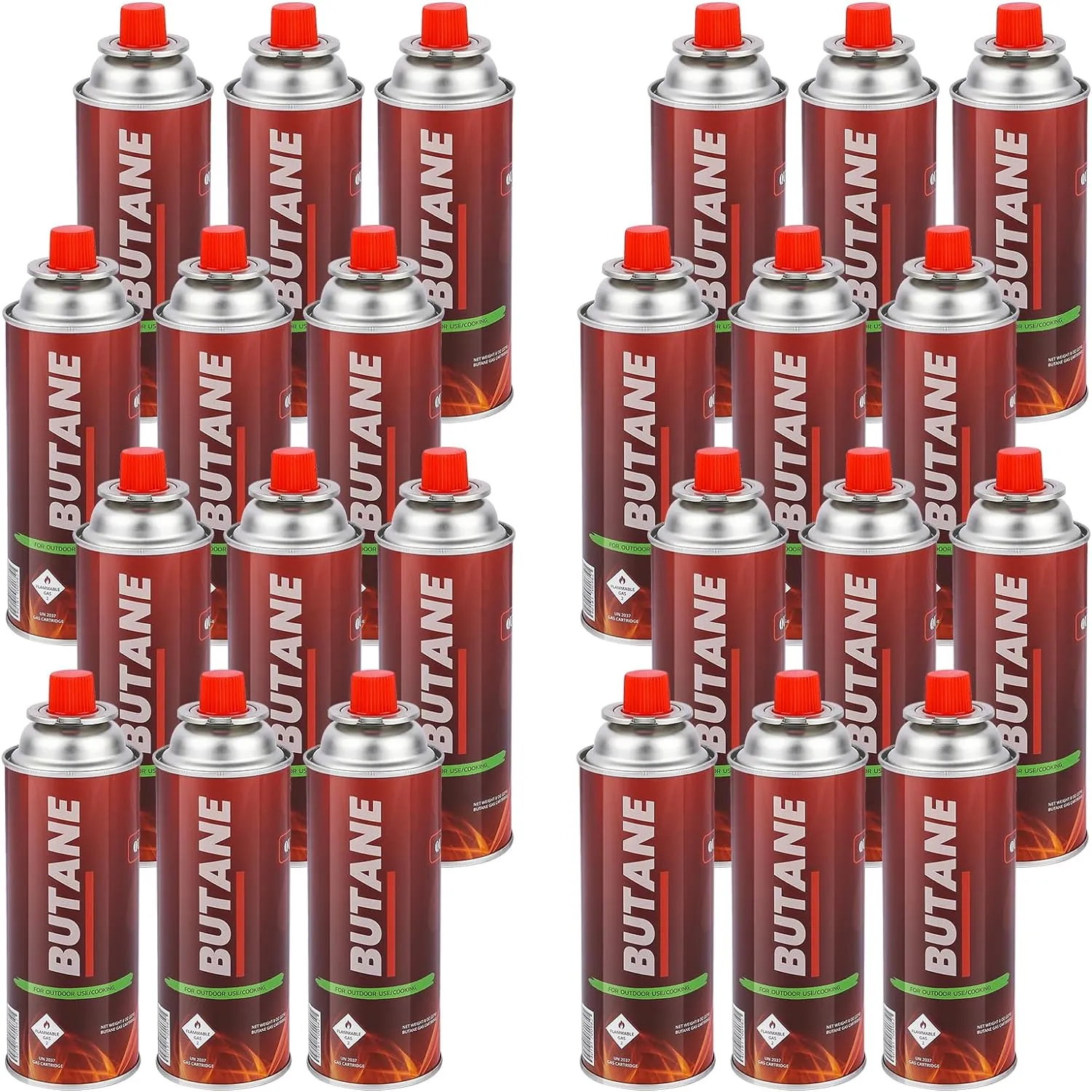 24-Pack Butane Fuel Canisters – 8 oz, UL Listed, Explosion-Proof RVR System, Universal Fit for Camping Stoves, Gas Burners, and Emergency Use - Patented Safety System