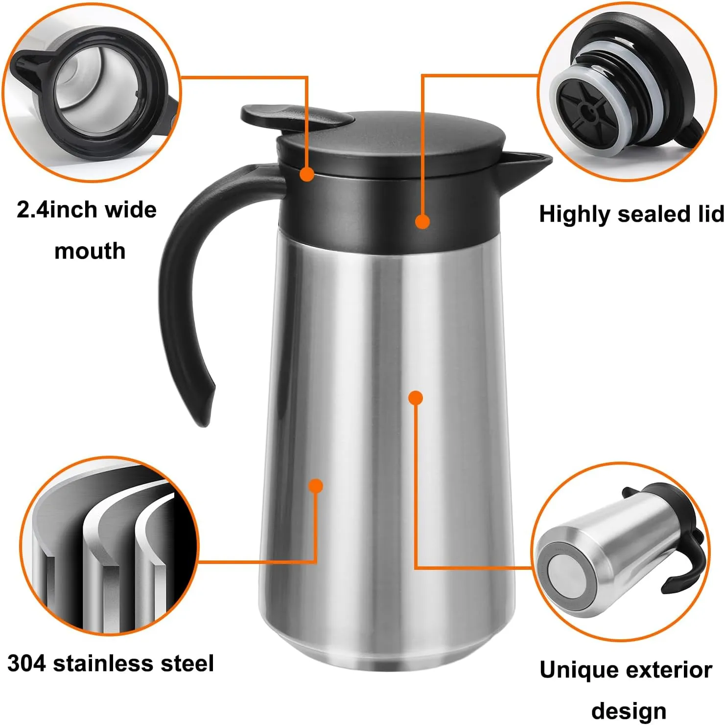 28oz Coffee Carafe Airpot Insulated Coffee Thermos Urn Stainless Steel Vacuum Thermal Pot Flask for Coffee, Hot Water, Tea, Hot Beverage - Keep 9 Hours Hot, 18 Hours Cold (2 Pack Silver)