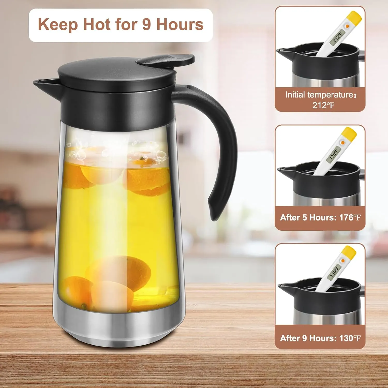 28oz Coffee Carafe Airpot Insulated Coffee Thermos Urn Stainless Steel Vacuum Thermal Pot Flask for Coffee, Hot Water, Tea, Hot Beverage - Keep 9 Hours Hot, 18 Hours Cold (2 Pack Silver)
