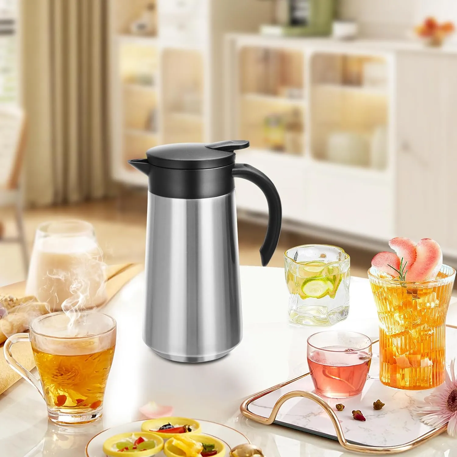 28oz Coffee Carafe Airpot Insulated Coffee Thermos Urn Stainless Steel Vacuum Thermal Pot Flask for Coffee, Hot Water, Tea, Hot Beverage - Keep 9 Hours Hot, 18 Hours Cold (2 Pack Silver)