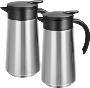 28oz Coffee Carafe Airpot Insulated Coffee Thermos Urn Stainless Steel Vacuum Thermal Pot Flask for Coffee, Hot Water, Tea, Hot Beverage - Keep 9 Hours Hot, 18 Hours Cold (2 Pack Silver)