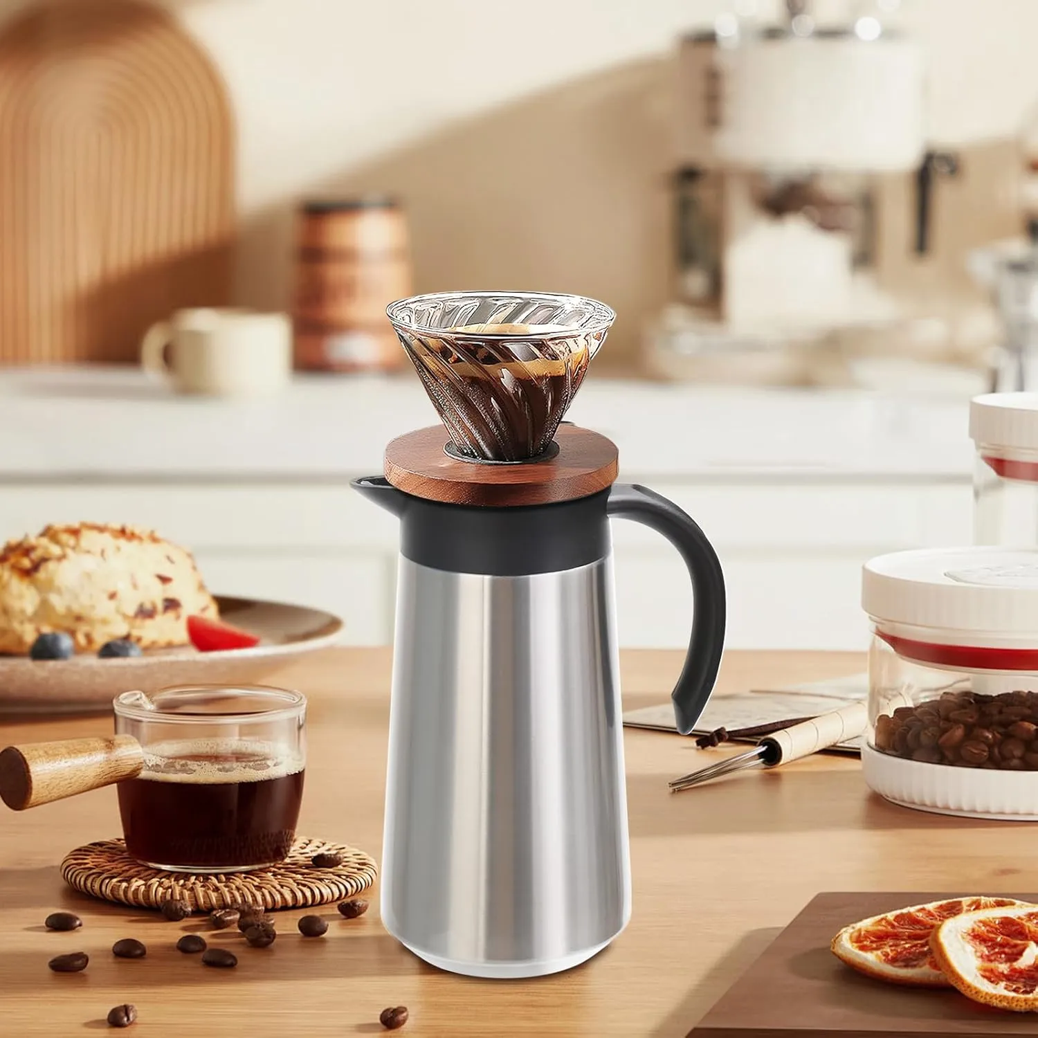 28oz Coffee Carafe Airpot Insulated Coffee Thermos Urn Stainless Steel Vacuum Thermal Pot Flask for Coffee, Hot Water, Tea, Hot Beverage - Keep 9 Hours Hot, 18 Hours Cold (2 Pack Silver)