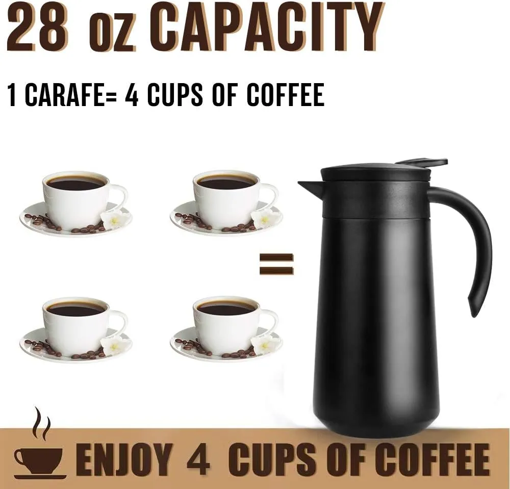 28oz Coffee Carafe Airpot Insulated Coffee Thermos Urn Stainless Steel Vacuum Thermal Pot Flask for Coffee, Hot Water, Tea, Hot Beverage - Keep 9 Hours Hot, 18 Hours Cold