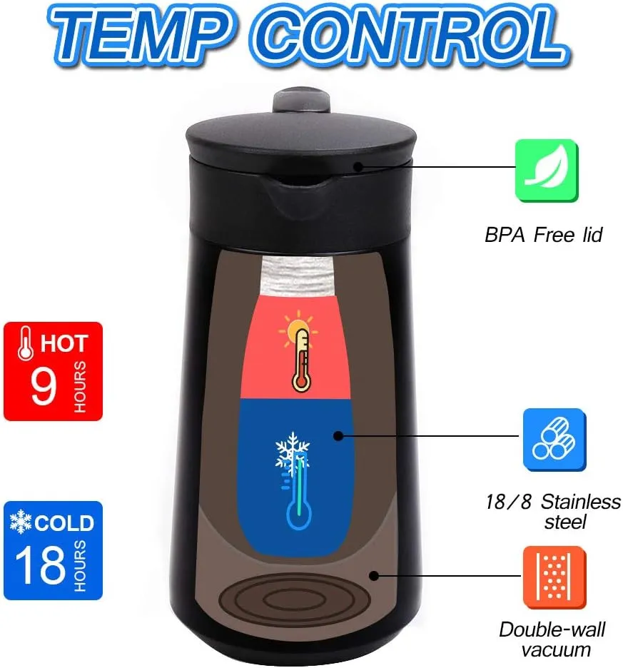 28oz Coffee Carafe Airpot Insulated Coffee Thermos Urn Stainless Steel Vacuum Thermal Pot Flask for Coffee, Hot Water, Tea, Hot Beverage - Keep 9 Hours Hot, 18 Hours Cold