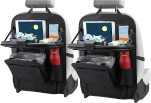 2Pack Automotive Seat Back Organizer with Collapsible Trash Can,Perfect Car Back Seat Organizer with Tray for Organization,Travel and Convenience-Must-Have Automotive Accessory