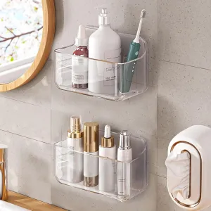 2pc Acrylic Wall Mount Organizer, Adhesive Clear Cabinet Door Organizer,Acrylic Shelves for Wall,No Drilling Hang Walls,with Self Adhesive Tape, for Bathroom, Kitchen, Living Room
