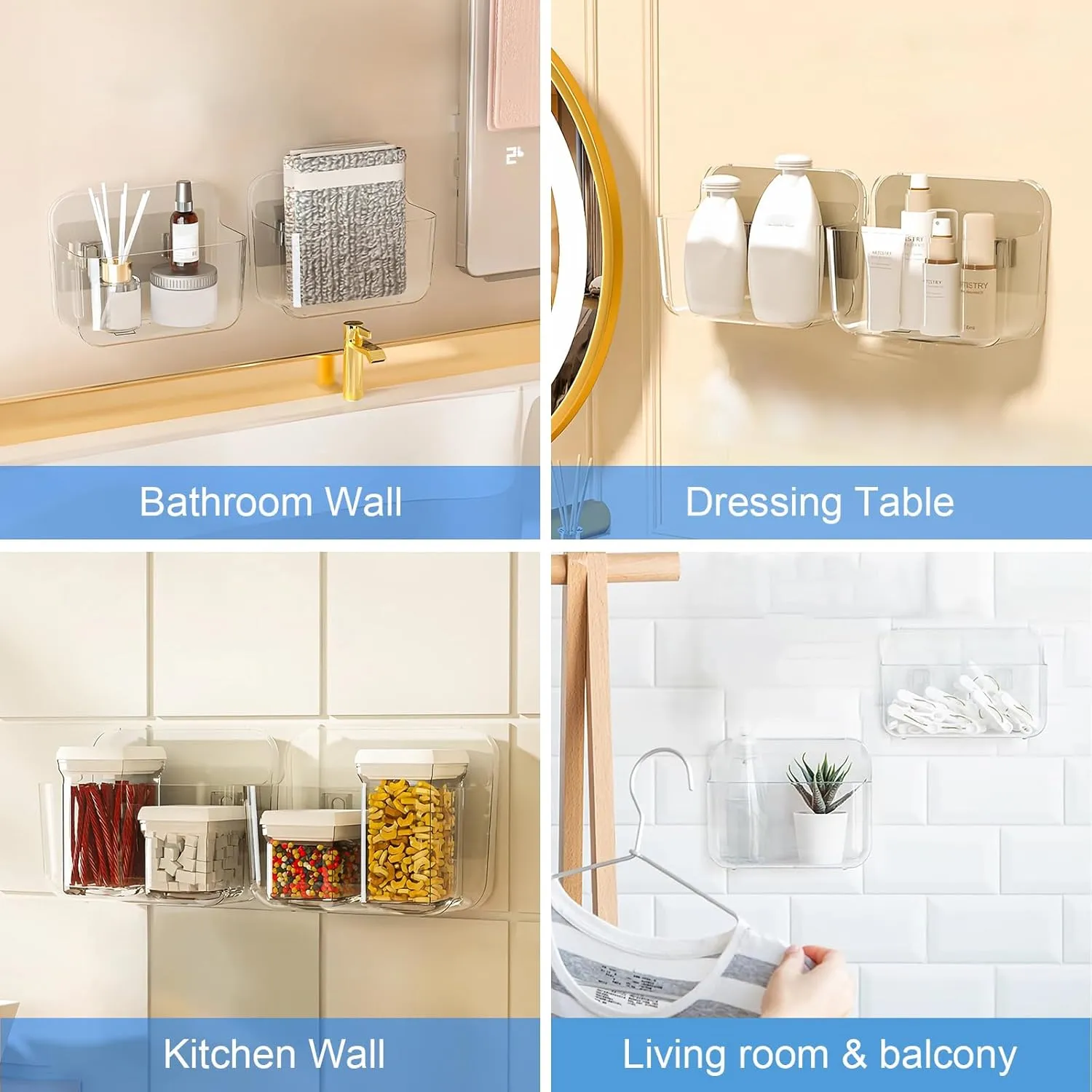2pc Acrylic Wall Mount Organizer, Adhesive Clear Cabinet Door Organizer,Acrylic Shelves for Wall,No Drilling Hang Walls,with Self Adhesive Tape, for Bathroom, Kitchen, Living Room