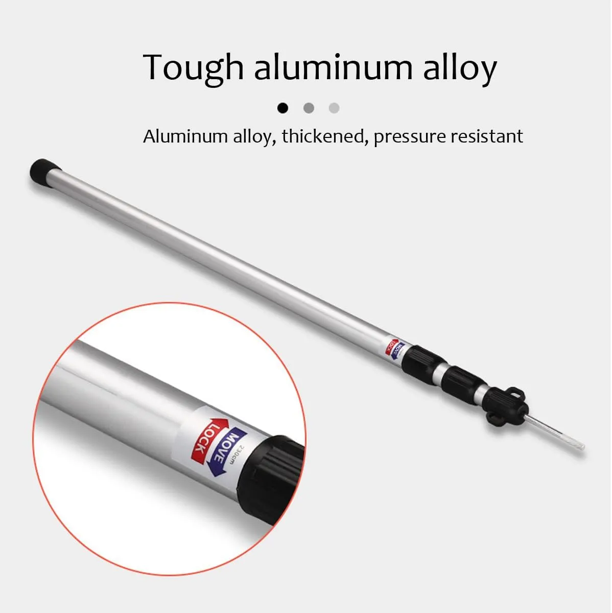 2pcs Camping Tent Poles, 95-234cm Telescoping Pole Adjustable, Thicken Aluminum Alloy Tarp Poles Support Rods Beach Shelter Tarp Awning Pole for Hiking Camping, Silver