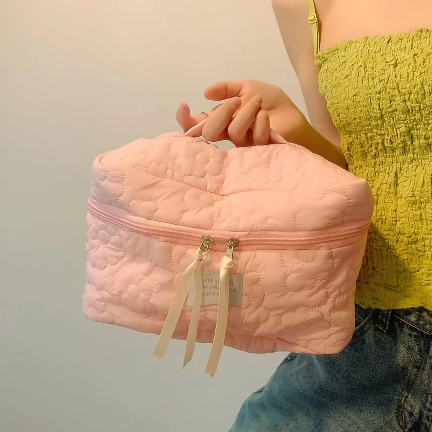 2pcs Large Capacity Soft Makeup Bag, Soft Travel Cosmetic Bag Makeup Pouch Bag for teens, Women and Girls (2pc-Pink)
