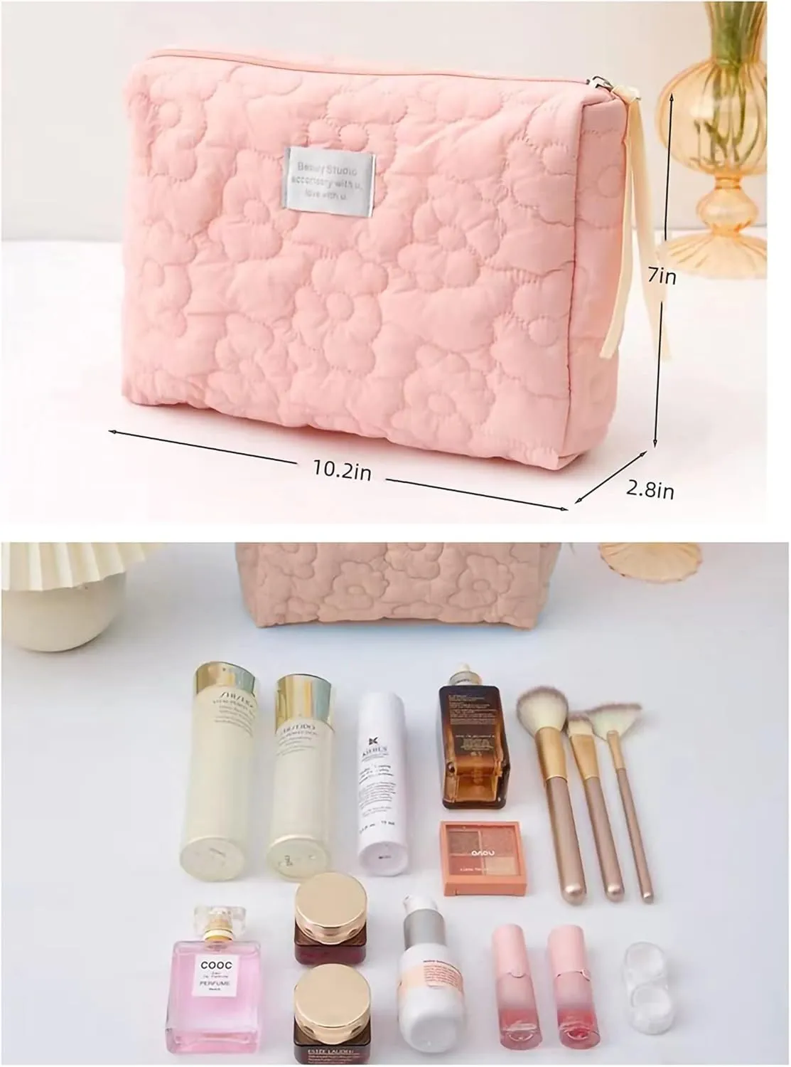2pcs Large Capacity Soft Makeup Bag, Soft Travel Cosmetic Bag Makeup Pouch Bag for teens, Women and Girls (2pc-Pink)