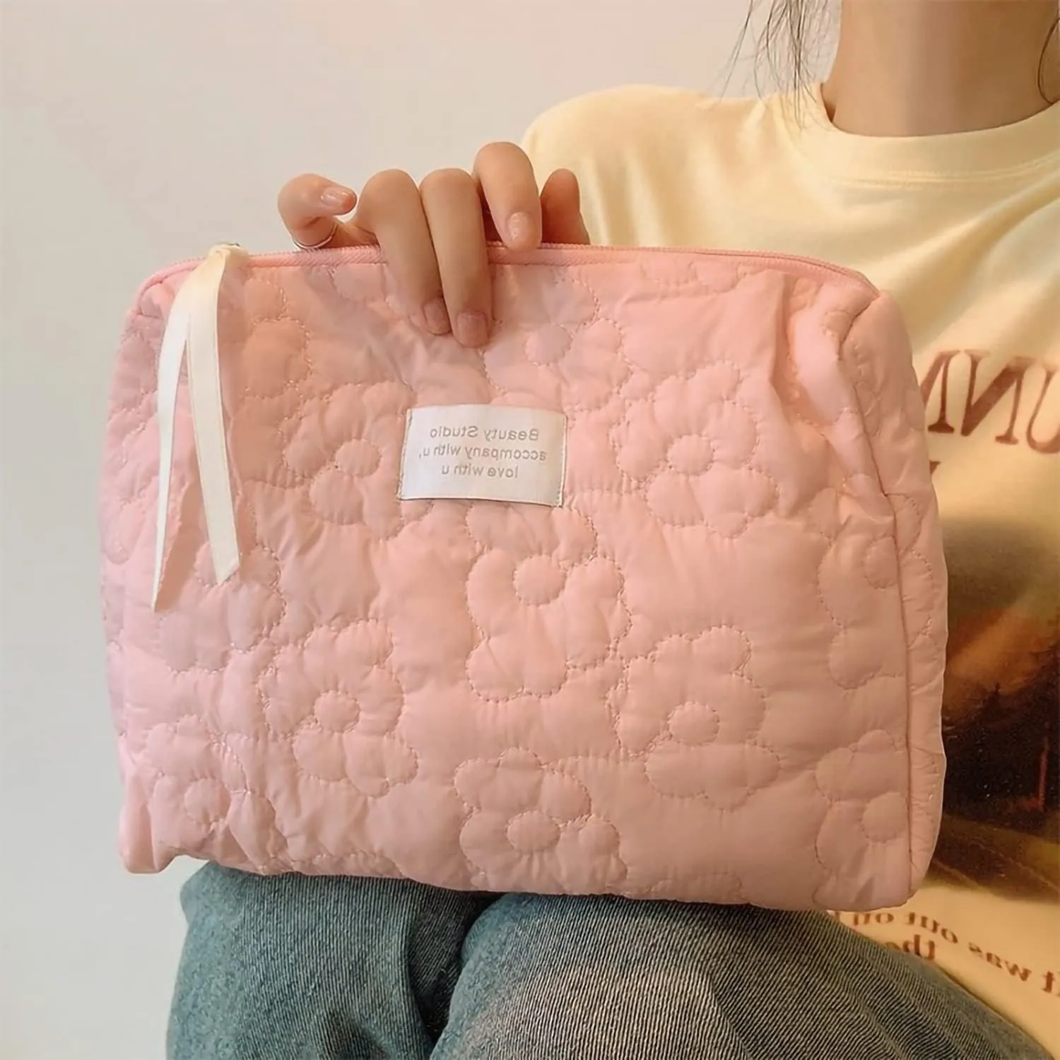 2pcs Large Capacity Soft Makeup Bag, Soft Travel Cosmetic Bag Makeup Pouch Bag for teens, Women and Girls (2pc-Pink)