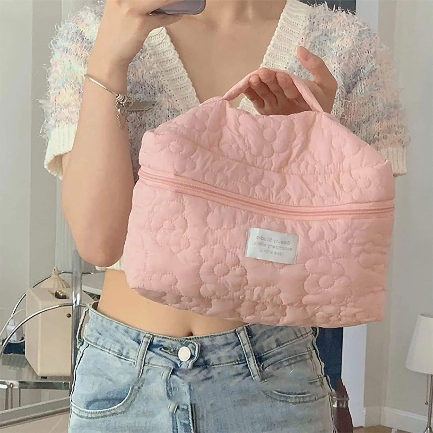 2pcs Large Capacity Soft Makeup Bag, Soft Travel Cosmetic Bag Makeup Pouch Bag for teens, Women and Girls (2pc-Pink)