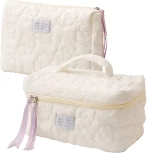 2pcs Large Capacity Soft Makeup Bag, Soft Travel Cosmetic Bag Makeup Pouch Bag for teens, Women and Girls (2pc-white)