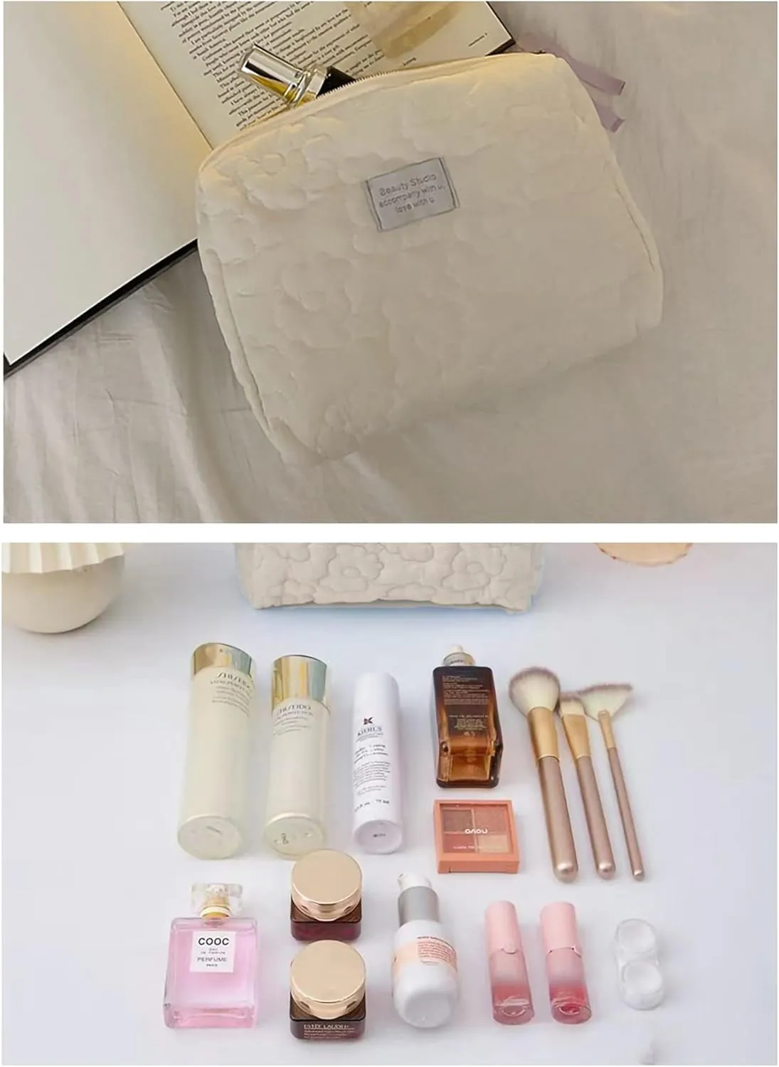 2pcs Large Capacity Soft Makeup Bag, Soft Travel Cosmetic Bag Makeup Pouch Bag for teens, Women and Girls (2pc-white)