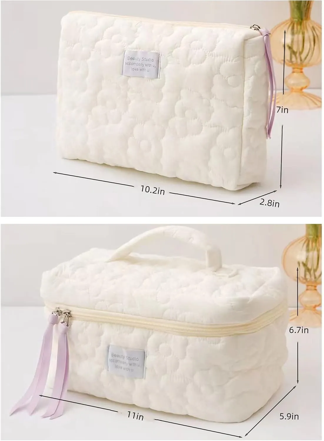 2pcs Large Capacity Soft Makeup Bag, Soft Travel Cosmetic Bag Makeup Pouch Bag for teens, Women and Girls (2pc-white)