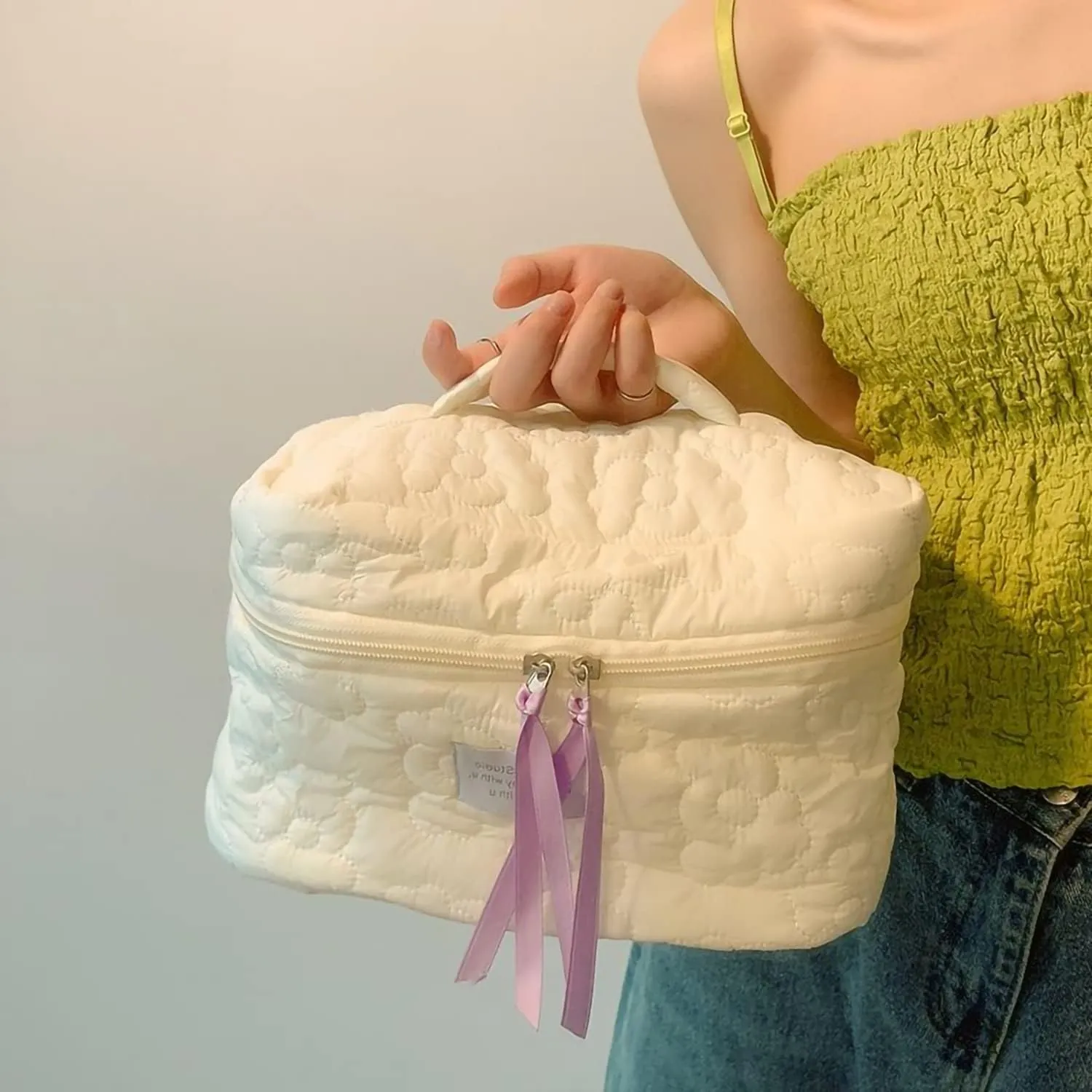 2pcs Large Capacity Soft Makeup Bag, Soft Travel Cosmetic Bag Makeup Pouch Bag for teens, Women and Girls (2pc-white)