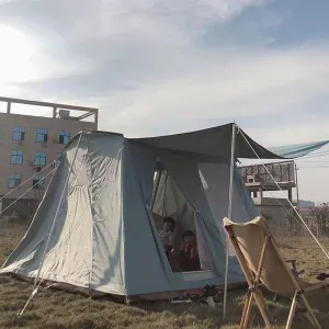 3-4 People Canvas Cabin Tent Luxury Waterproof Tent Outdoor Family Camping Tent with Screened-in Porch for Living, Hiking, Hunting