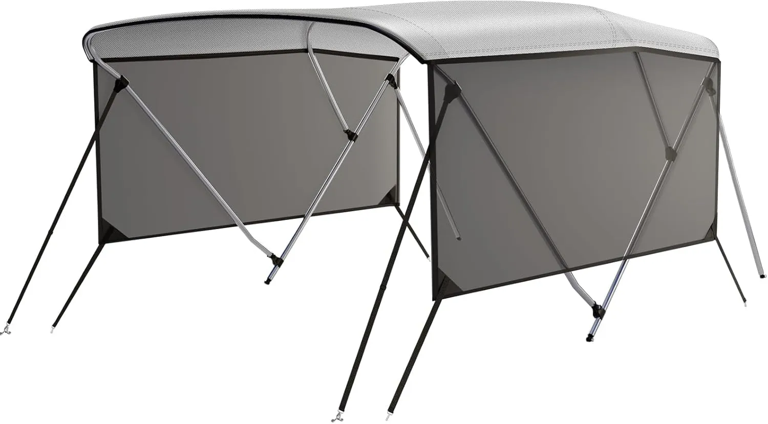 3 Bow Bimini Tops with Mesh Sidewalls, Boat Canopy with Support Poles, Marine Grade Pu Coating Canvas, 2 Straps, 2 Rear Support Poles, Zippered Storage Boot