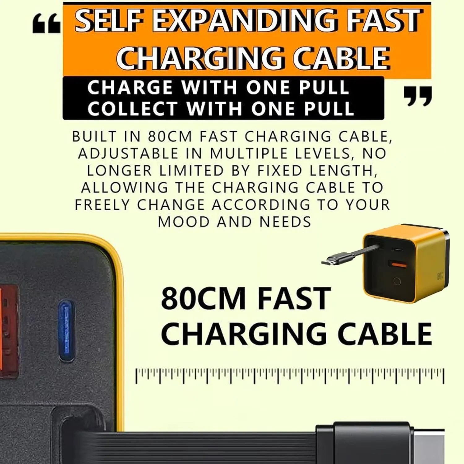 3 in 1 Gan Charger, Scalable 80w Max Fast Charger Module with Type-C Cable and 2 USB Ports, for Laptops, Tablets, Mobile Phones, Watches, Bracelets (2pcs*White)