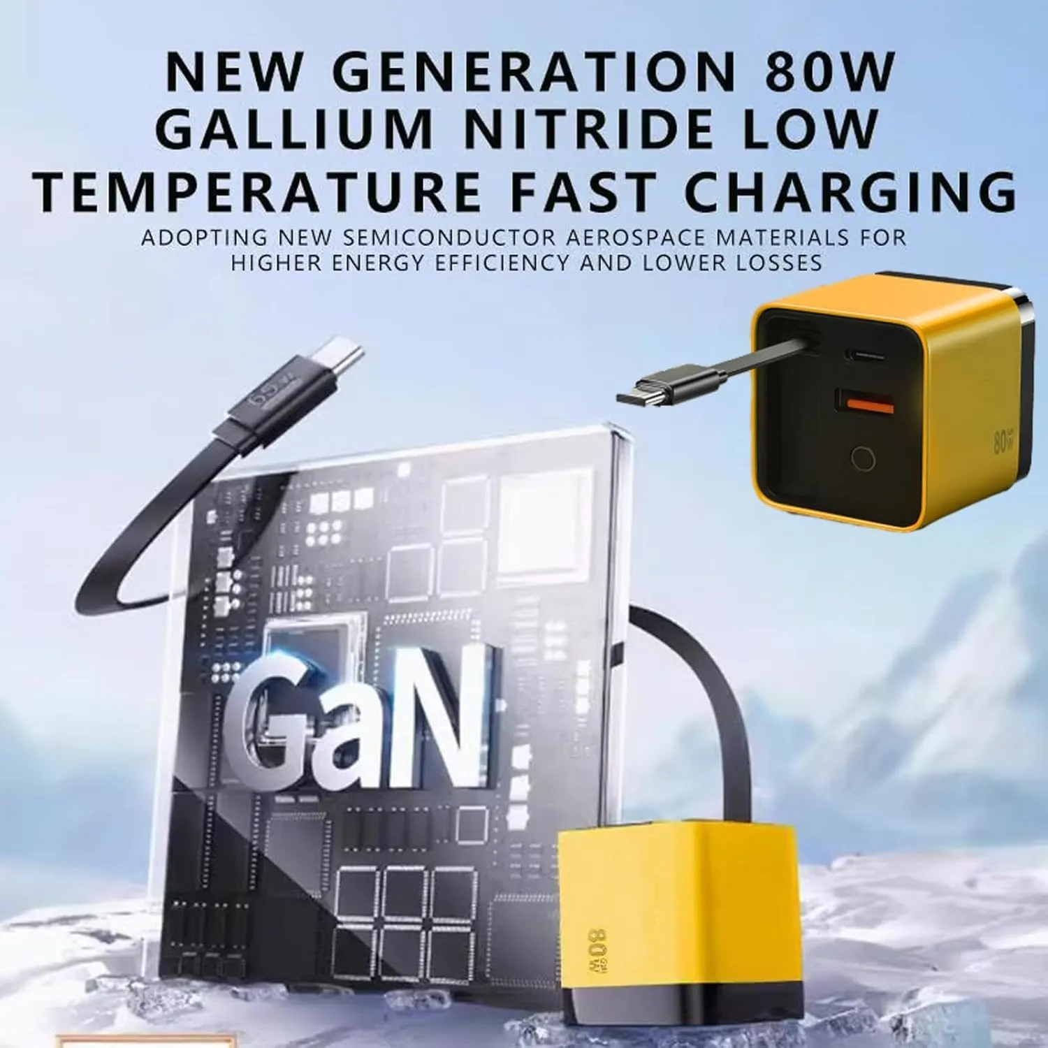 3 in 1 Gan Charger, Scalable 80w Max Fast Charger Module with Type-C Cable and 2 USB Ports, for Laptops, Tablets, Mobile Phones, Watches, Bracelets (2pcs*White)