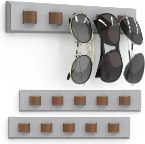 3 Pack Sunglass Organizer, Wall Mounted Sunglasses Organizer, Wooden Glasses Holder Sunglass Holder, Sunglasses Rack for Hanging Your Multiple Eyeglasses, for Wall, Home Decor(Light Grey)