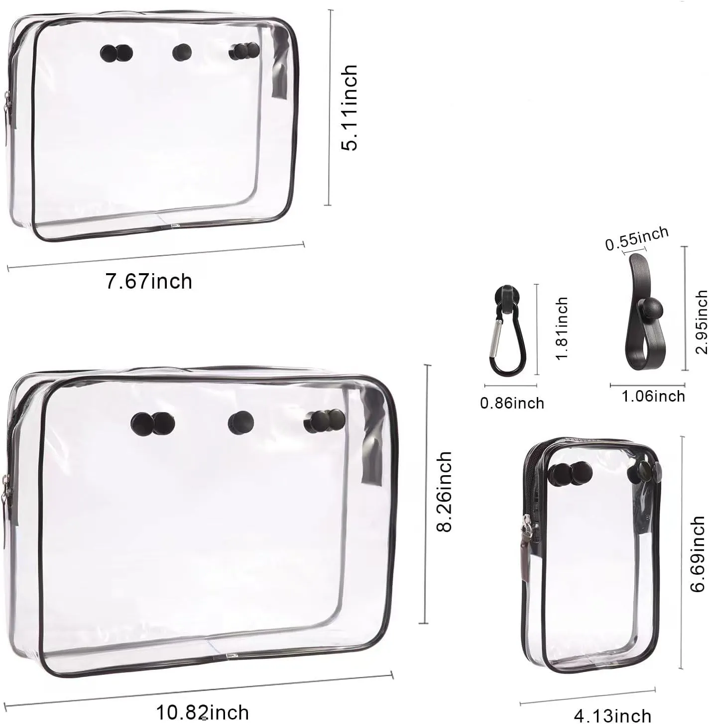 3 Packs Clear Beach Tote Bag Accessories suitable for Bogg Bag Insert Bag with 2 Hooks Key Holder Travel Cellphone Makeup Bags Toiletry Brush Organizer Cosmetic Divider Storage Inner Pouch -Black