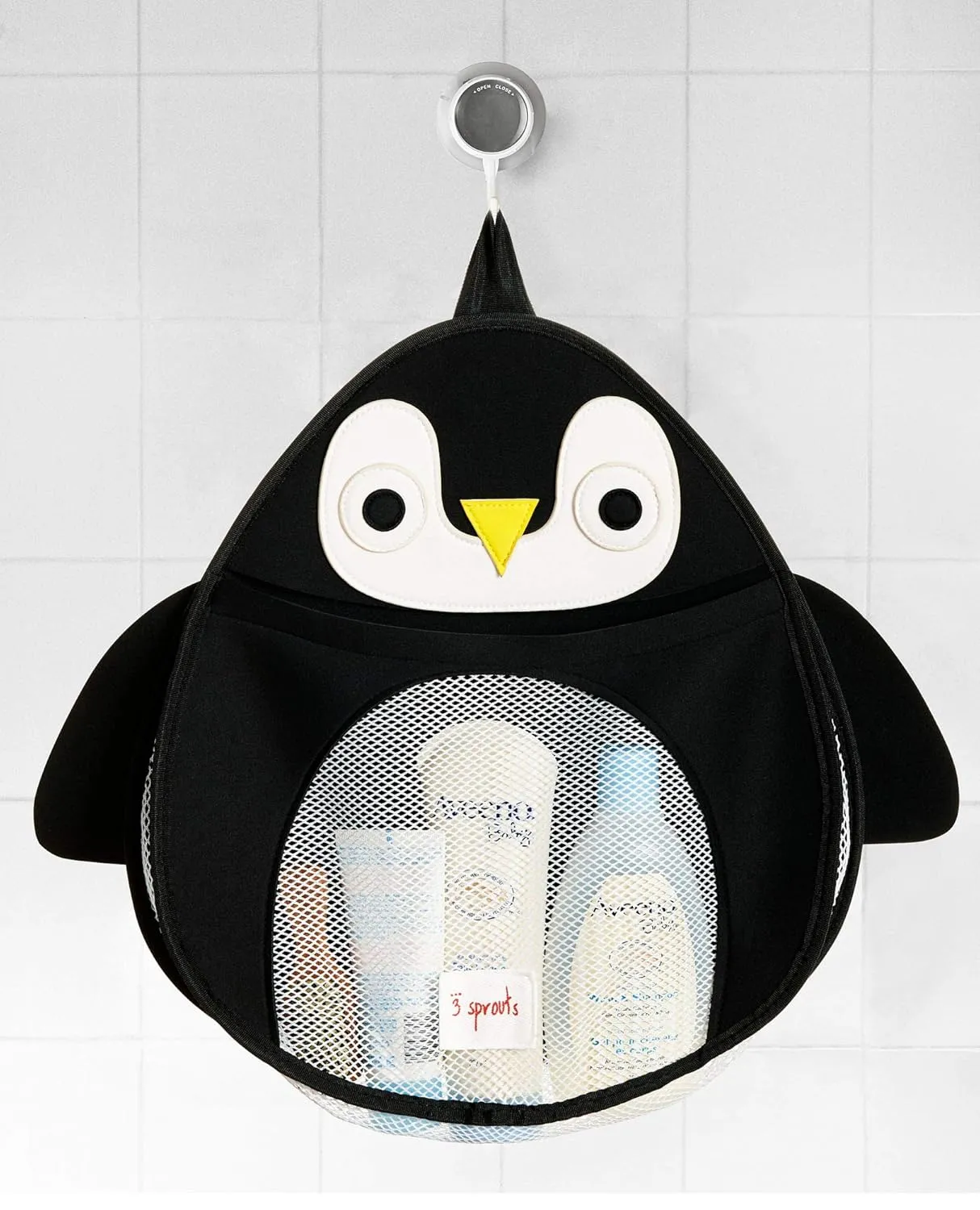 3 Sprouts Hanging Bath Toy Holder for Bathtub - Storage Caddy with Baby Organizer - Shower & Bath Tub Toy Storage Basket, Penguin