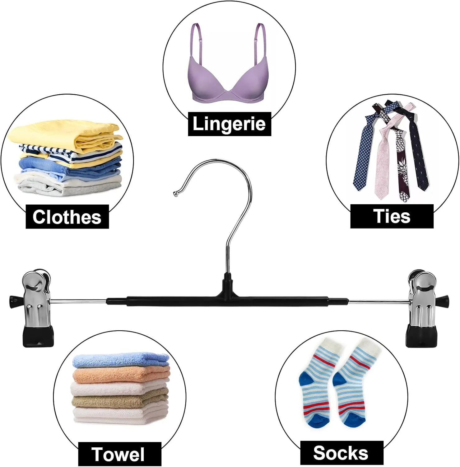 30 Pack Pants Hangers with Clips for Women – POZEAN Pant Hanger with Adjustable Non-Slip Clip for Skirt, Shorts, Jeans, Kids’ Clothes,Coat, and More | Space Saving, Slim & Multi-Purpose(Black,12Inch)