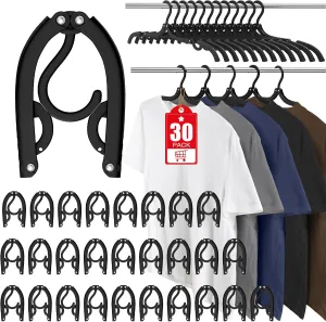 30 Pcs Travel Hangers Portable Foldable Travel Hanger Organizer, Plastic Travel Accessories Essentials Clothes Drying Rack Folding Hangers for Traveling Camping Flying RV Cruises Suitcase, Black