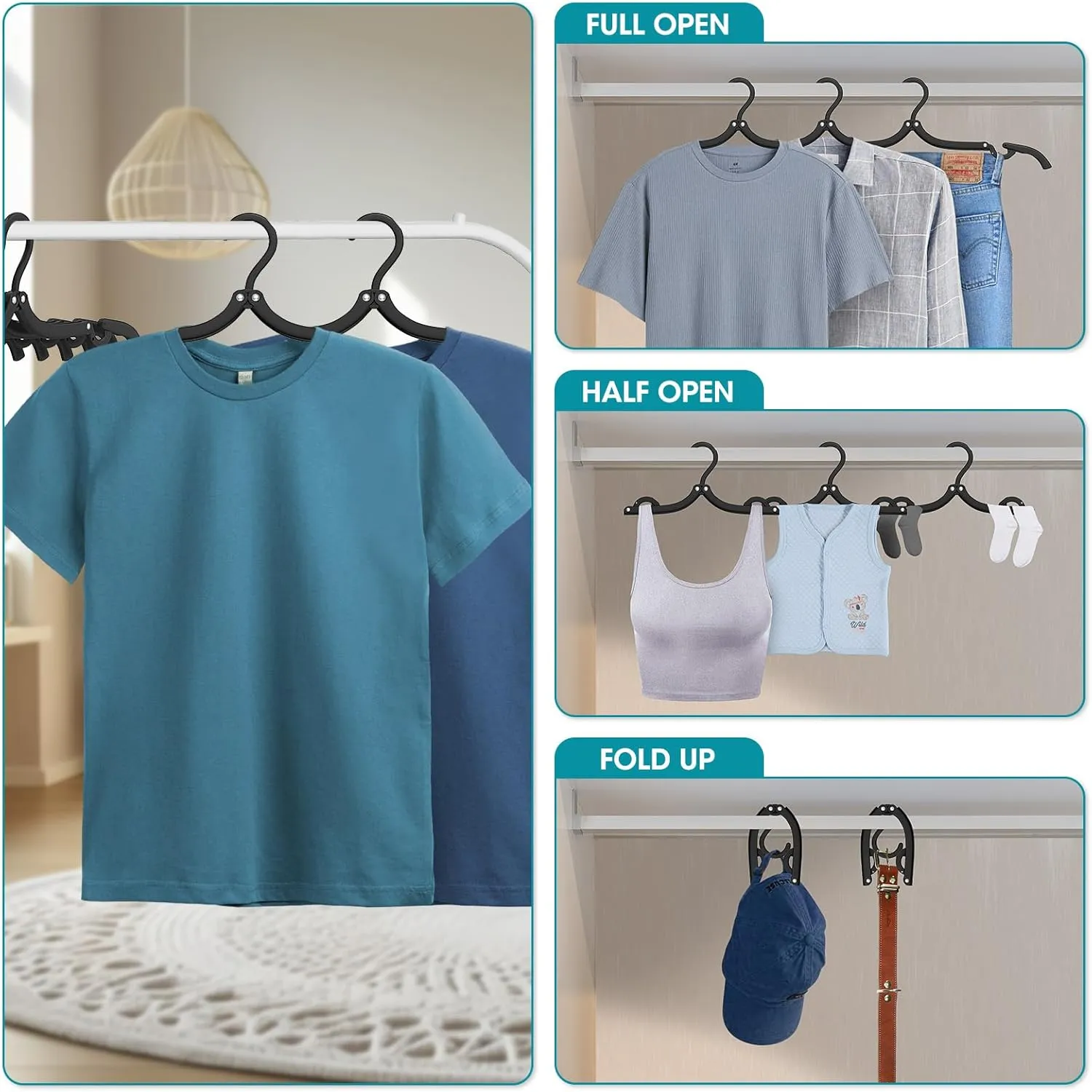 30 Pcs Travel Hangers Portable Foldable Travel Hanger Organizer, Plastic Travel Accessories Essentials Clothes Drying Rack Folding Hangers for Traveling Camping Flying RV Cruises Suitcase, Black