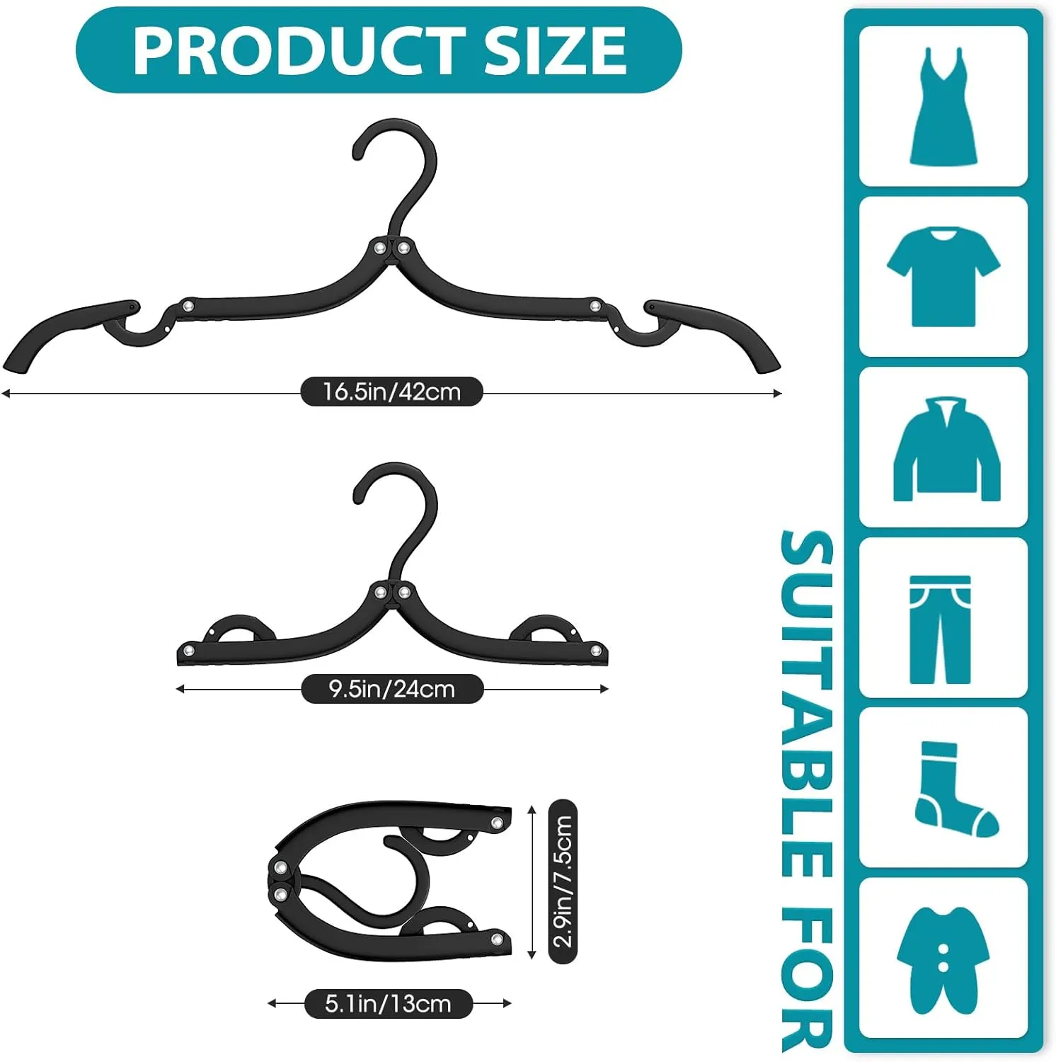 30 Pcs Travel Hangers Portable Foldable Travel Hanger Organizer, Plastic Travel Accessories Essentials Clothes Drying Rack Folding Hangers for Traveling Camping Flying RV Cruises Suitcase, Black