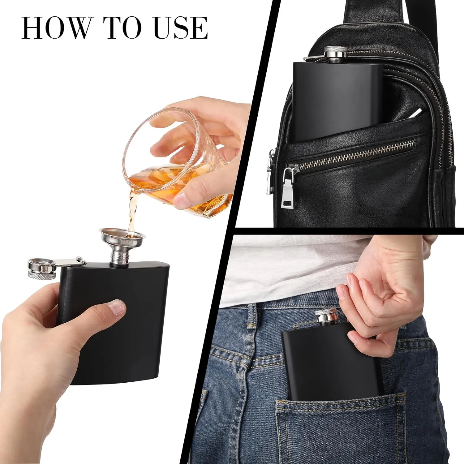 30 Pieces Hip Flasks Set Stainless Steel Liquor Flask with Funnel Metal Leak Proof Flask Pocket Whiskey Flasks for Men Women Bridesmaid Wedding Party Supplies (Black,6 oz)