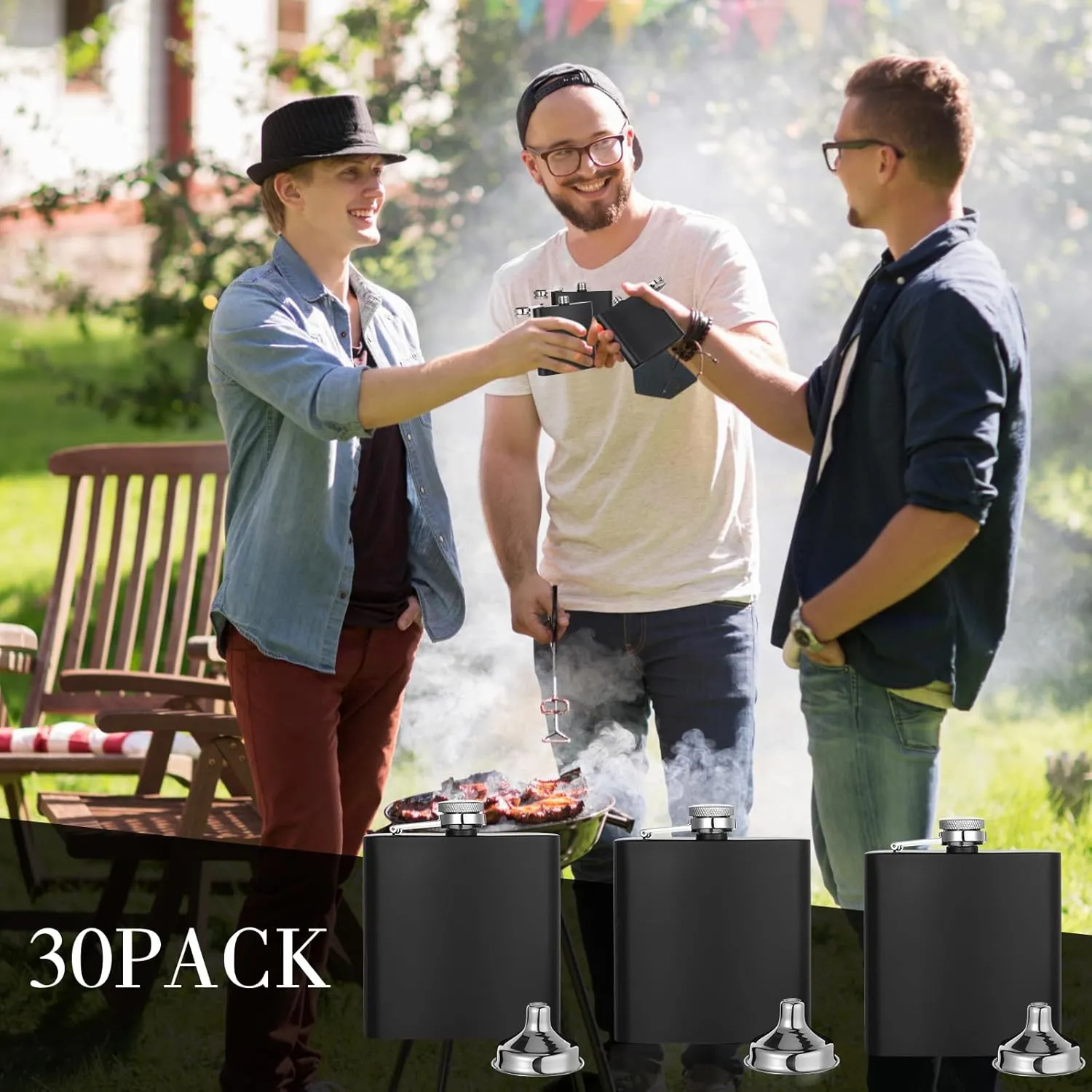 30 Pieces Hip Flasks Set Stainless Steel Liquor Flask with Funnel Metal Leak Proof Flask Pocket Whiskey Flasks for Men Women Bridesmaid Wedding Party Supplies (Black,6 oz)