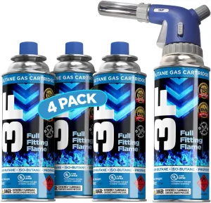 3F Culinary Professional Torch   4 Butane Canisters Included Cooking Torch Baking Searing Campfires Charcoal Grills Camping Butane Fuel