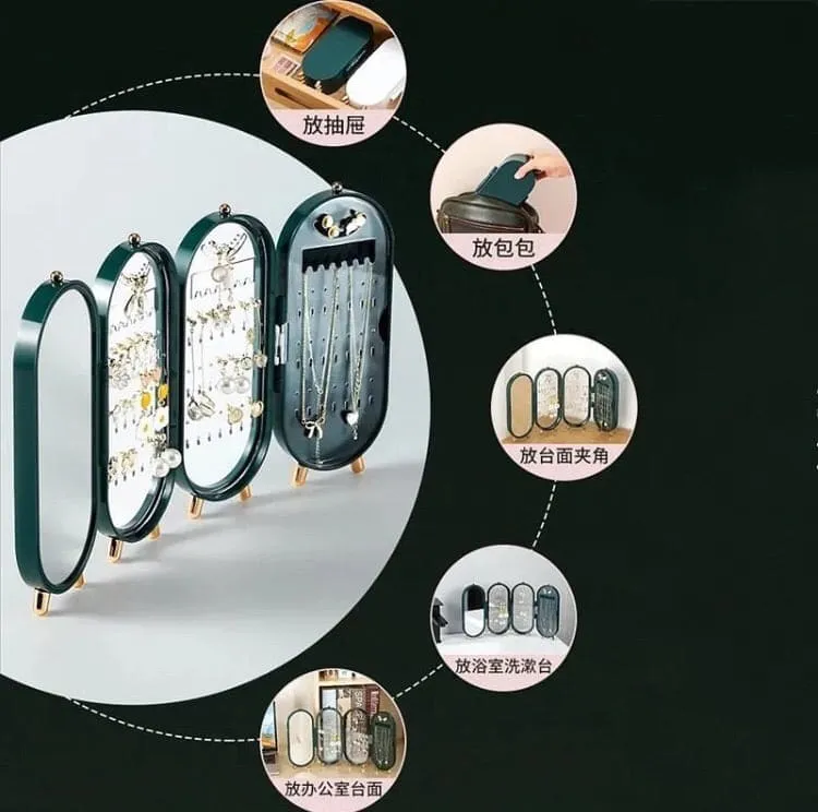 4 Doors Portable Jewelry Organizer With Mirror