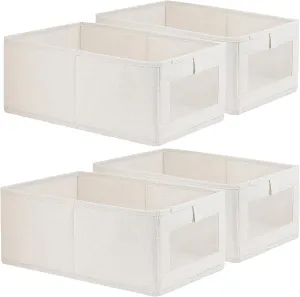 4 Pack Linen Storage Bins, Storage Containers for Organizing Clothing, Jeans, Toys, Books, Shelves, Closet, Wardrobe - Closet Organizers and Storage, Large Storage Boxes Baskets with Window