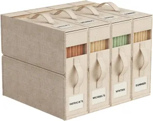 4 Pack Sheet Storage Organizer (King & Queen Size) with handle, Foldable Sheet Set Organizer for Linen Closet, Sheet Organizer for Blanket, Coverlet and Towel, Beige