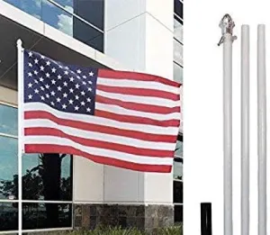 4Less 10ft Aluminum Outdoor Flag Pole KIT Ground Spike Shock Absorber White
