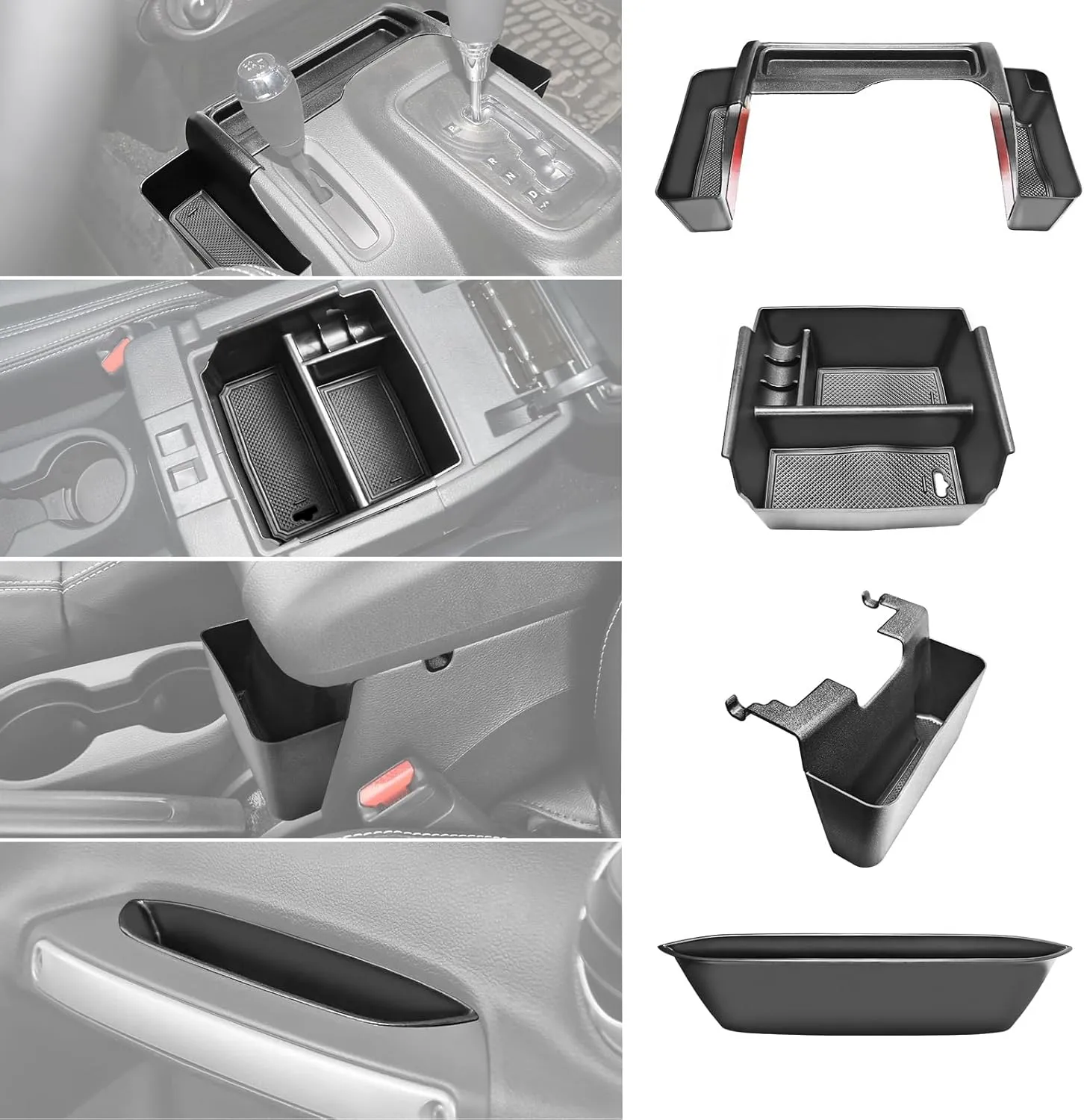 4PCS Center Console Organizers Accessories Compatible for Jeep Wrangler JK/JKU 2011-2018 2017 2016 2015 2014 2013 2012 2/4 Door Middle Armrest Tray Hanging Storage Box Grab Handle Container