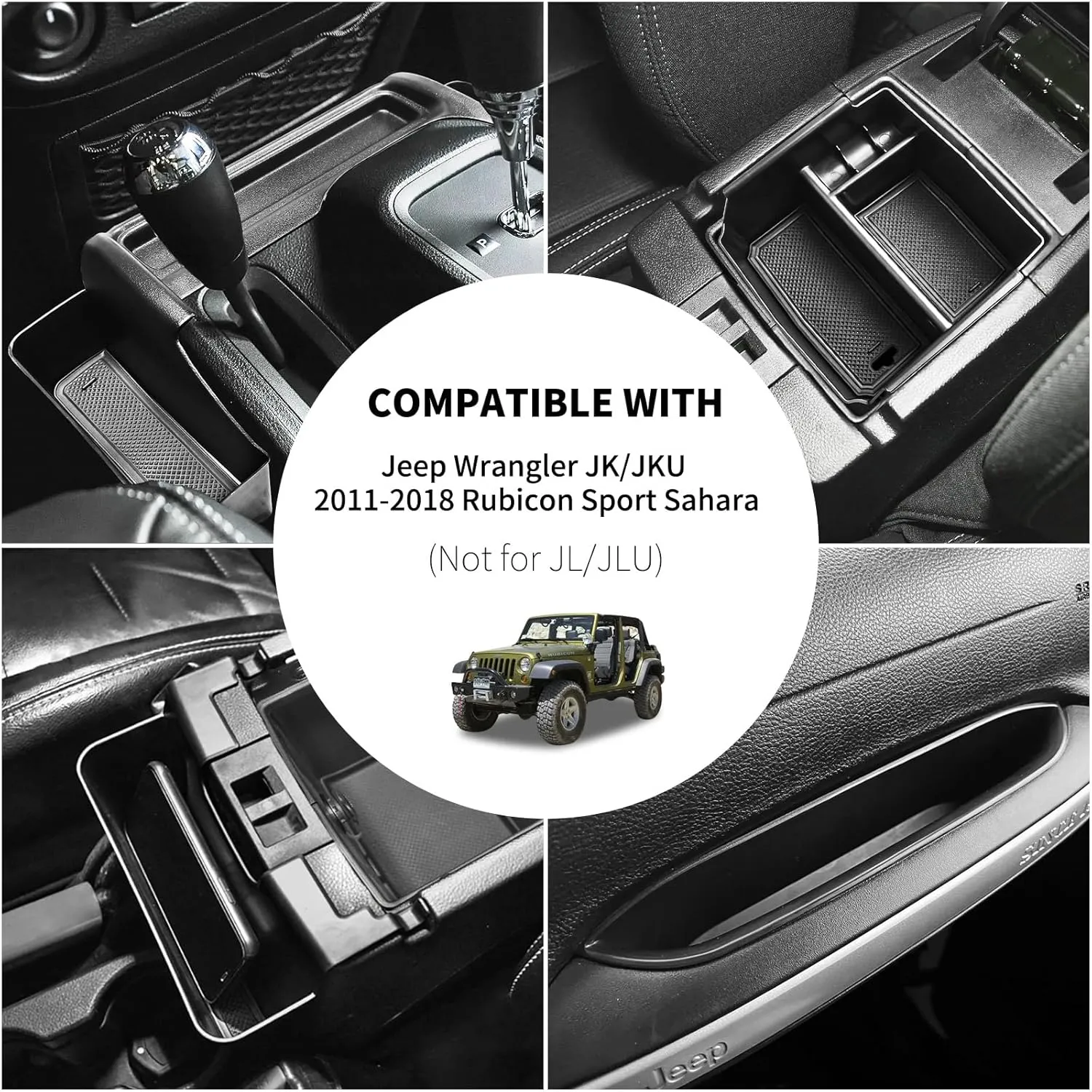 4PCS Center Console Organizers Accessories Compatible for Jeep Wrangler JK/JKU 2011-2018 2017 2016 2015 2014 2013 2012 2/4 Door Middle Armrest Tray Hanging Storage Box Grab Handle Container