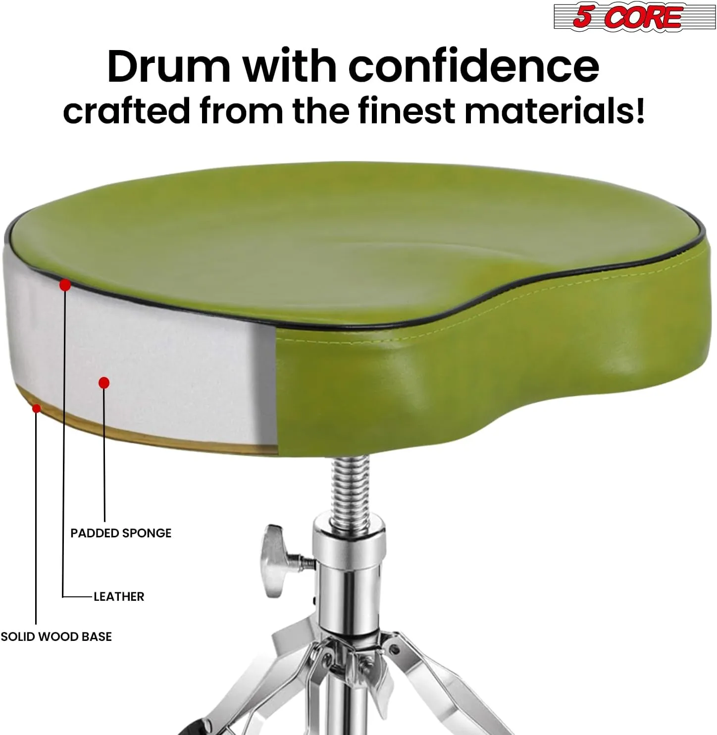 5 CORE Drum Throne Thick Padded Comfortable Guitar Stool with Memory Foam Heavy Duty Adjustable Padded Keyboard Chair Metal Piano Stool Premium Musician Chair Dark Green DS CH D-GR SDL HD