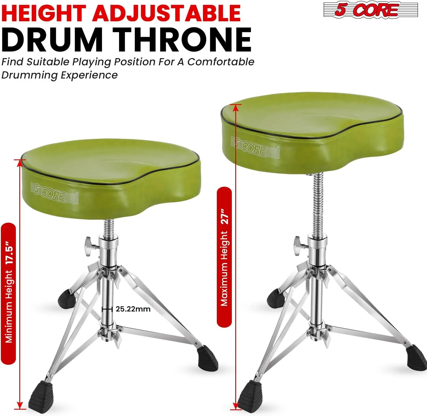 5 CORE Drum Throne Thick Padded Comfortable Guitar Stool with Memory Foam Heavy Duty Adjustable Padded Keyboard Chair Metal Piano Stool Premium Musician Chair Dark Green DS CH D-GR SDL HD