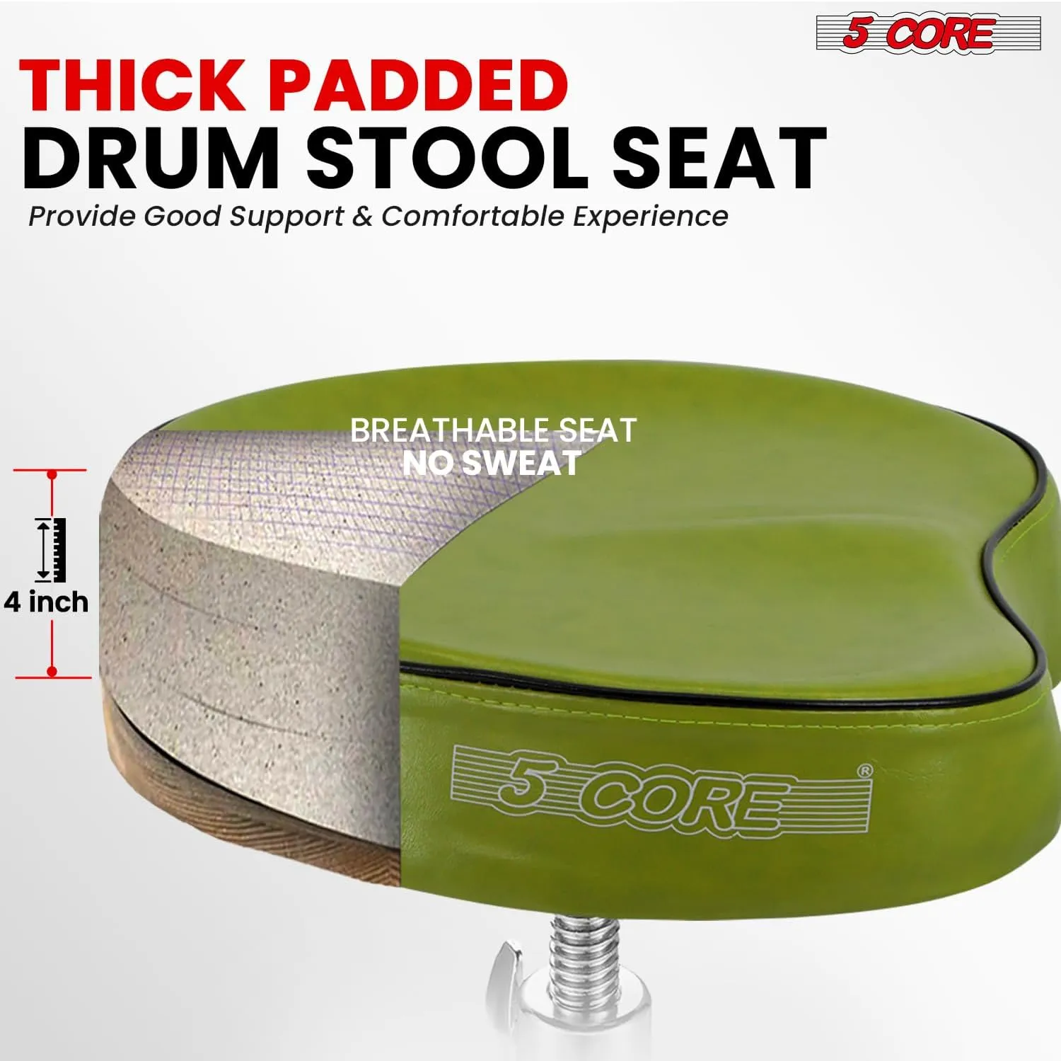 5 CORE Drum Throne Thick Padded Comfortable Guitar Stool with Memory Foam Heavy Duty Adjustable Padded Keyboard Chair Metal Piano Stool Premium Musician Chair Dark Green DS CH D-GR SDL HD