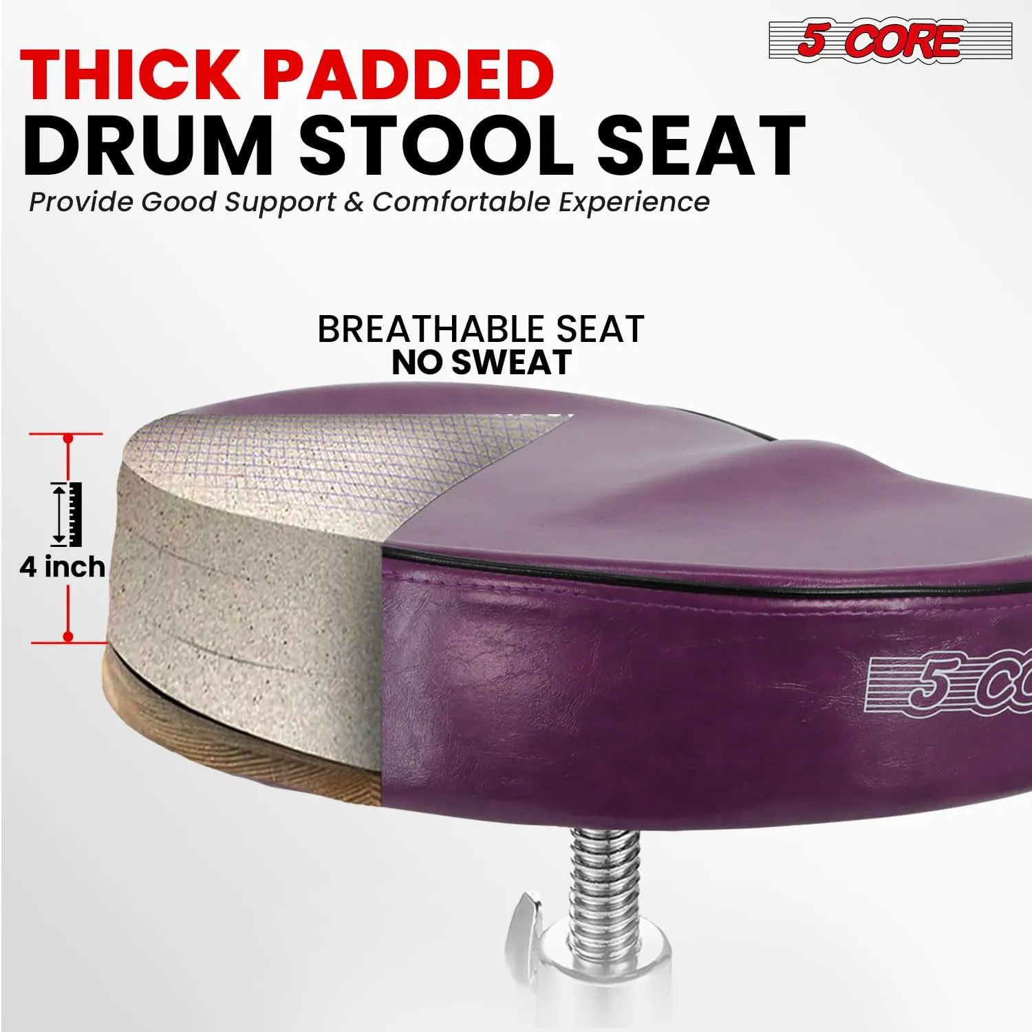 5 CORE Drum Throne Thick Padded Comfortable Guitar Stool with Memory Foam Heavy Duty Adjustable Padded Keyboard Chair Metal Piano Stool Premium Musician Chair Purple DS CH Purple SDL HD