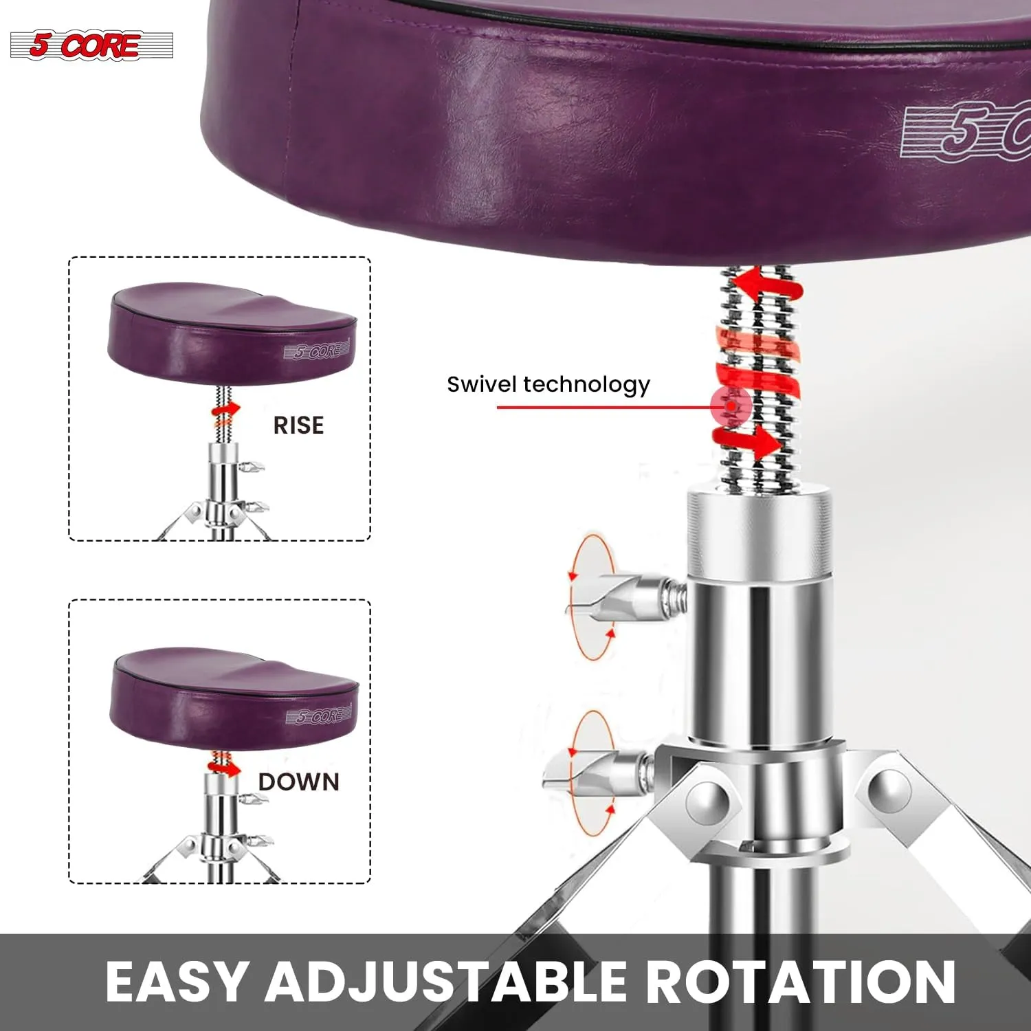 5 CORE Drum Throne Thick Padded Comfortable Guitar Stool with Memory Foam Heavy Duty Adjustable Padded Keyboard Chair Metal Piano Stool Premium Musician Chair Purple DS CH Purple SDL HD