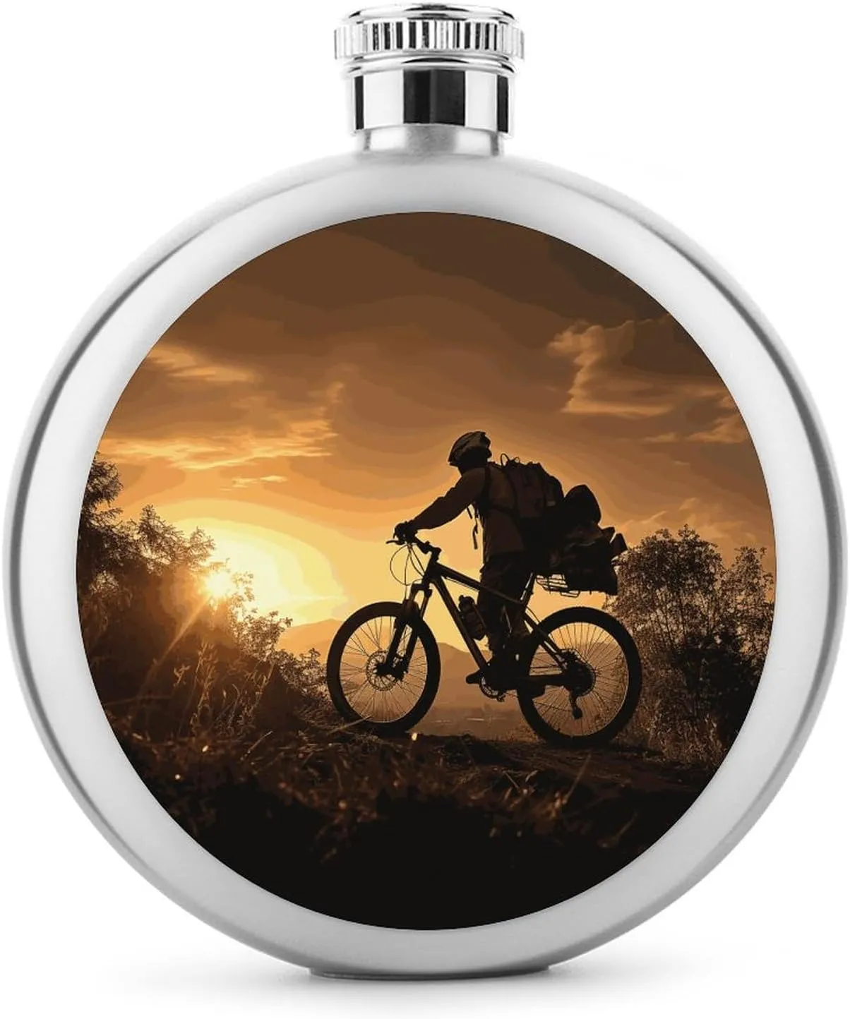 5 Oz Whiskey Flask Mountain Bike in The Evening Printed Stainless Steel Flask Hip Flasks Leak Proof Liquor Canteen Liquor Bottles for Trip Gifts Wedding Bachelorette Party