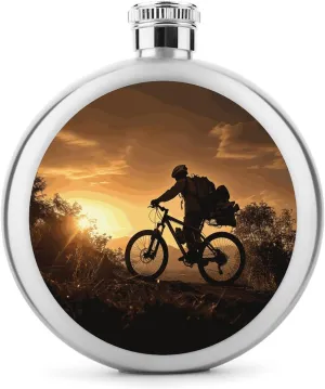 5 Oz Whiskey Flask Mountain Bike in The Evening Printed Stainless Steel Flask Hip Flasks Leak Proof Liquor Canteen Liquor Bottles for Trip Gifts Wedding Bachelorette Party
