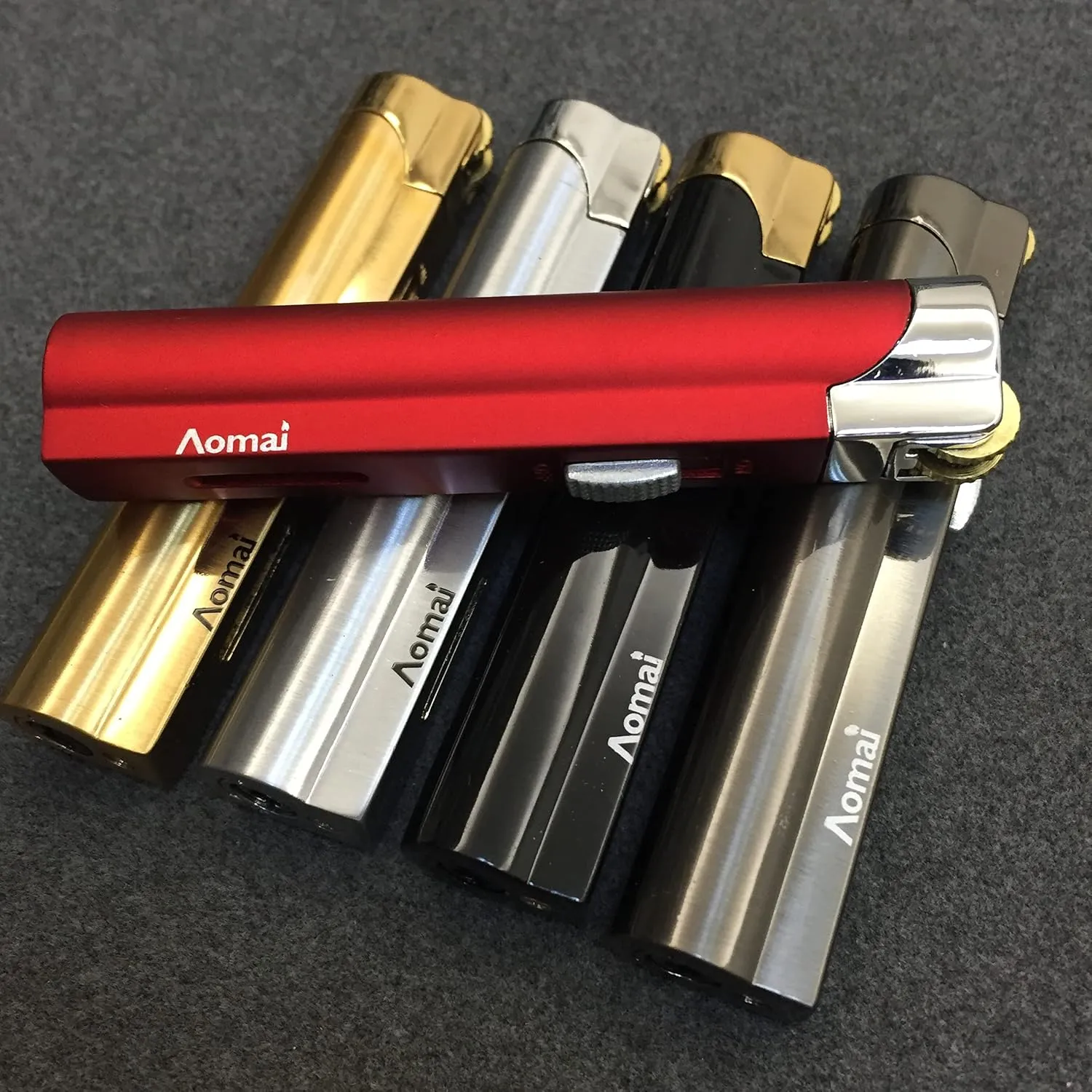 5 Pack Butane Torch Lighter Jet Flame Lockable Portable Adjustable Lighter with Fuel Visible Tank No Gas (5 Colors)
