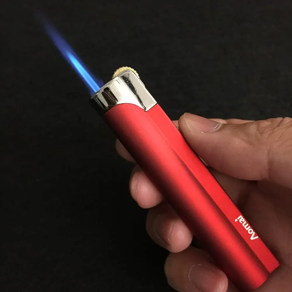 5 Pack Portable Torch Lighter Windproof Butane Refillable Lighter with Fuel Visible Tank Lockable Flame No Gas(Red)